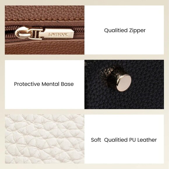 Women Khaki-White-Green- PU Leather Shoulder Satchel Bag Top Handle Tote Bags - Picture 4 of 6